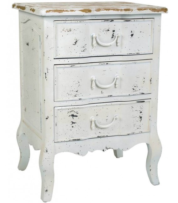 MESITA DE NOCHE ESTILO PROVENZAL MADERA BLANCO ROZADO Y NATURAL