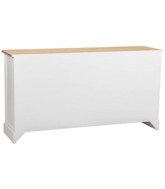 APARADOR CON VITRINA MADERA LACADA EN BLANCO Y NATURAL ESTILO RUSTICO