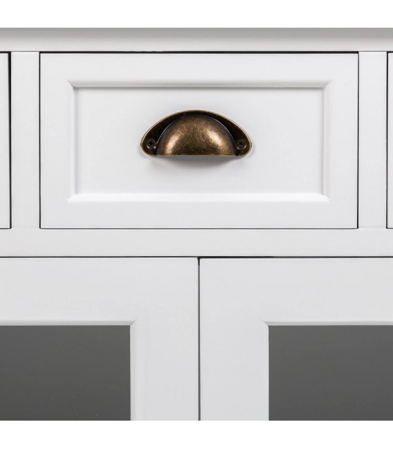 APARADOR CON VITRINA MADERA LACADA EN BLANCO Y NATURAL ESTILO RUSTICO