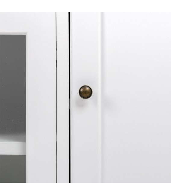 APARADOR CON VITRINA MADERA LACADA EN BLANCO Y NATURAL ESTILO RUSTICO