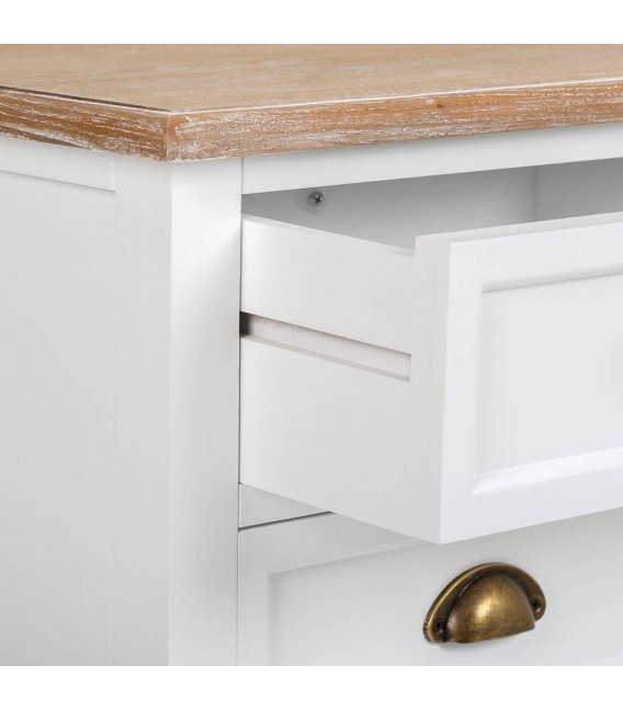 MESITA DE NOCHE 3 CAJONES MADERA LACADA EN BLANCO Y NATURAL