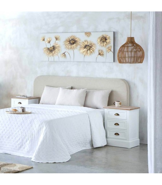 MESITA DE NOCHE 3 CAJONES MADERA LACADA EN BLANCO Y NATURAL