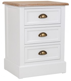 MESITA DE NOCHE 3 CAJONES MADERA LACADA EN BLANCO Y NATURAL