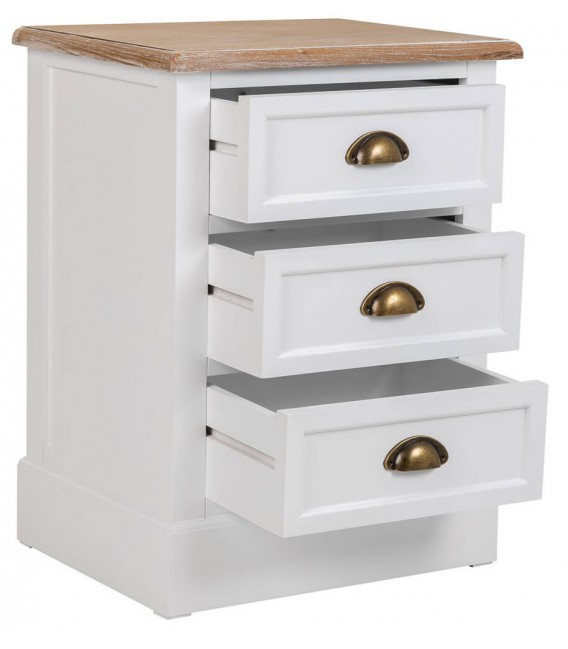 MESITA DE NOCHE 3 CAJONES MADERA LACADA EN BLANCO Y NATURAL