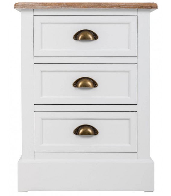 MESITA DE NOCHE 3 CAJONES MADERA LACADA EN BLANCO Y NATURAL