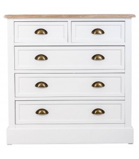 COMODA 5 CAJONES ESTILO RUSTICO MADERA NATURAL Y BLANCO