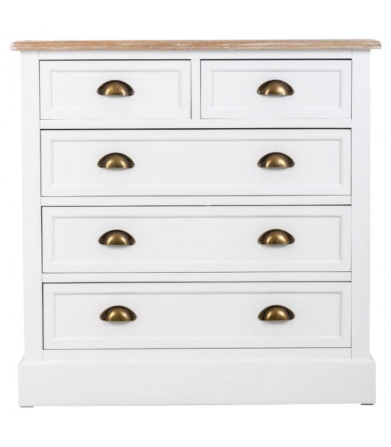 COMODA 5 CAJONES ESTILO RUSTICO MADERA NATURAL Y BLANCO