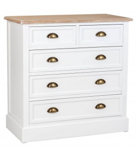 COMODA 5 CAJONES ESTILO RUSTICO MADERA NATURAL Y BLANCO
