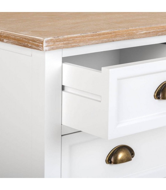 COMODA 5 CAJONES ESTILO RUSTICO MADERA NATURAL Y BLANCO