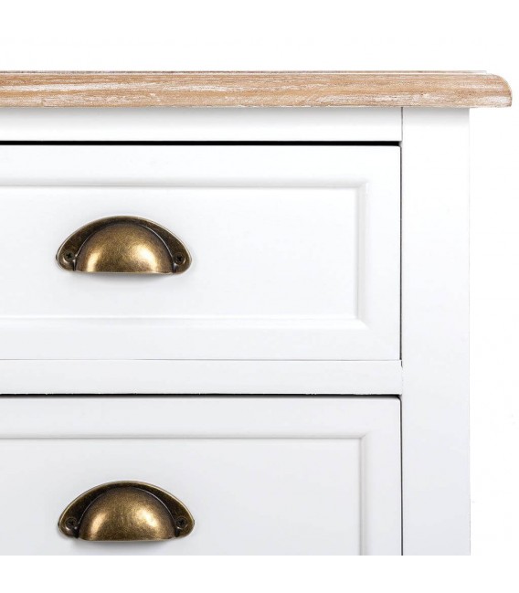 COMODA 5 CAJONES ESTILO RUSTICO MADERA NATURAL Y BLANCO