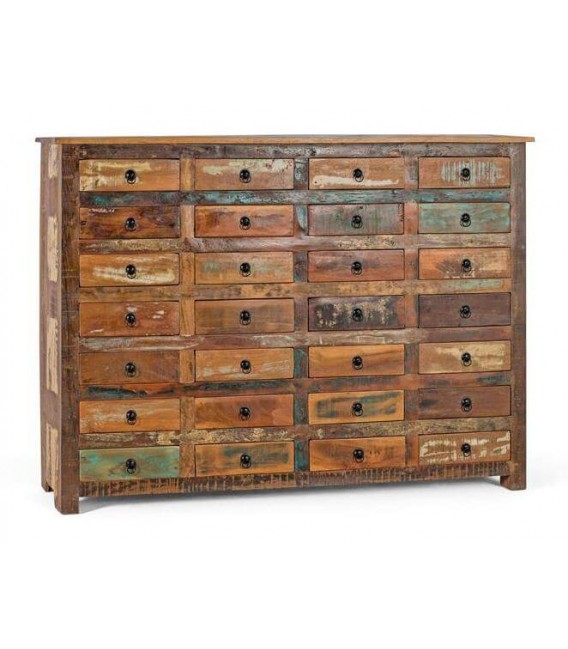 COMODA 28 CAJONES MADERA RECICLADA DECAPADA MULTICOLOR