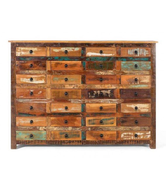 COMODA 28 CAJONES MADERA RECICLADA DECAPADA MULTICOLOR