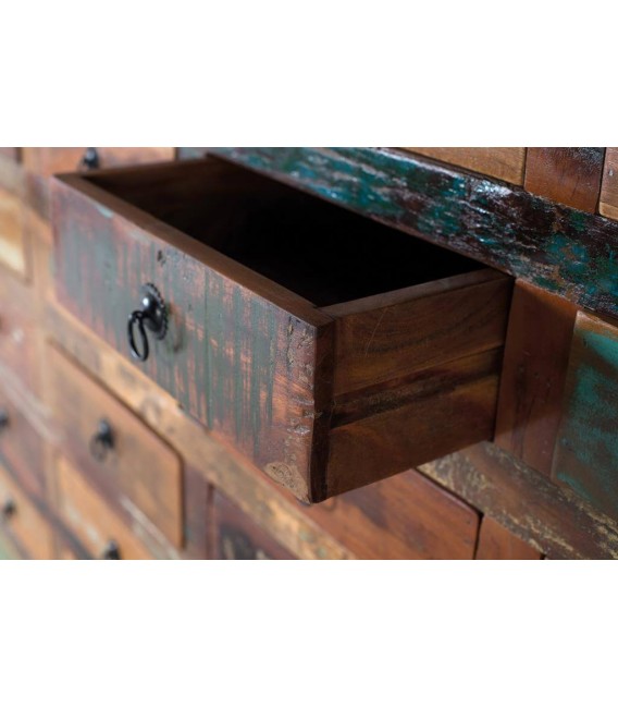 COMODA 28 CAJONES MADERA RECICLADA DECAPADA MULTICOLOR