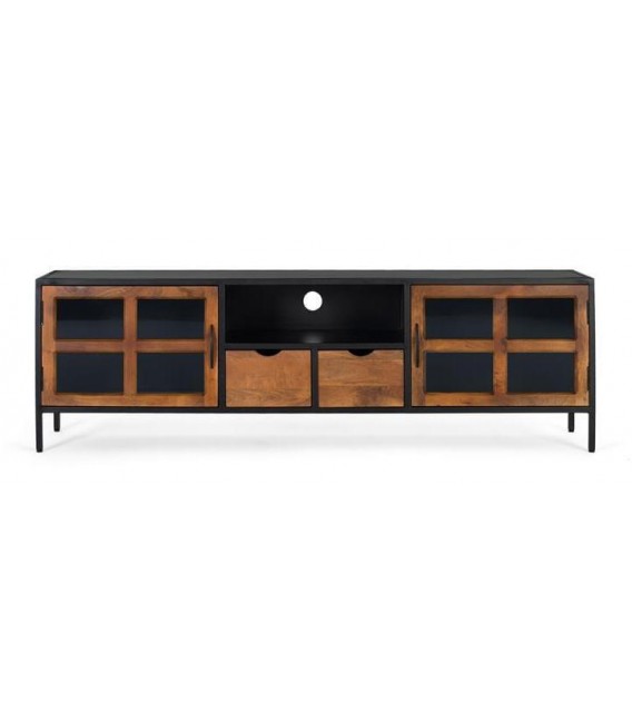 MUEBLE DE TV GRANDE ESTILO INDUSTRIAL  MADERA MANGO METAL NEGRO