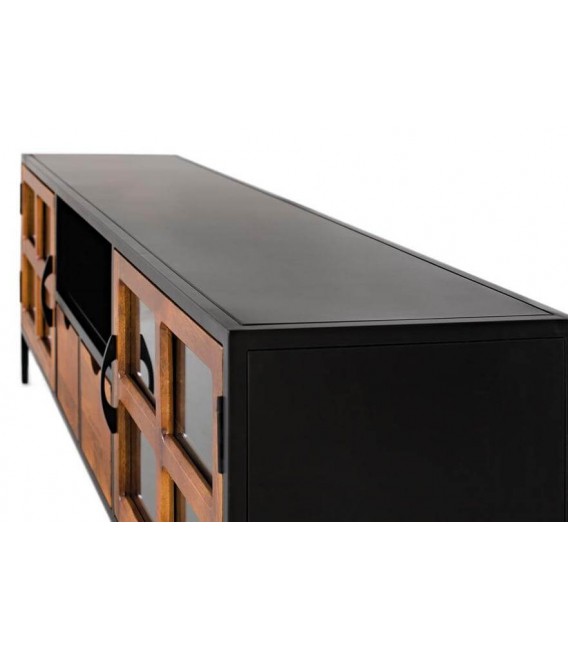 MUEBLE DE TV GRANDE ESTILO INDUSTRIAL  MADERA MANGO METAL NEGRO