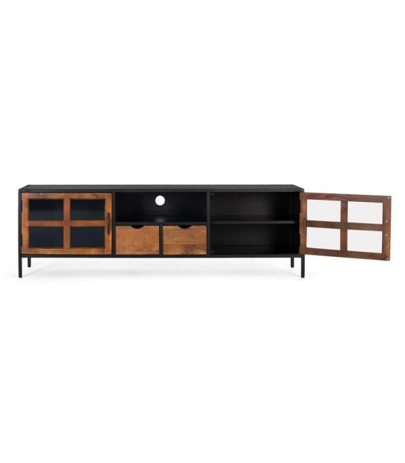 MUEBLE DE TV GRANDE ESTILO INDUSTRIAL  MADERA MANGO METAL NEGRO