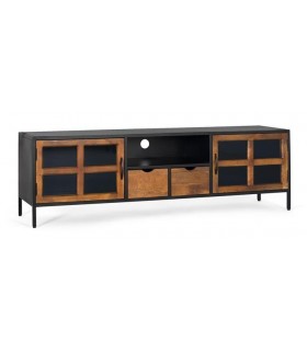 MUEBLE DE TV GRANDE ESTILO INDUSTRIAL  MADERA MANGO METAL NEGRO