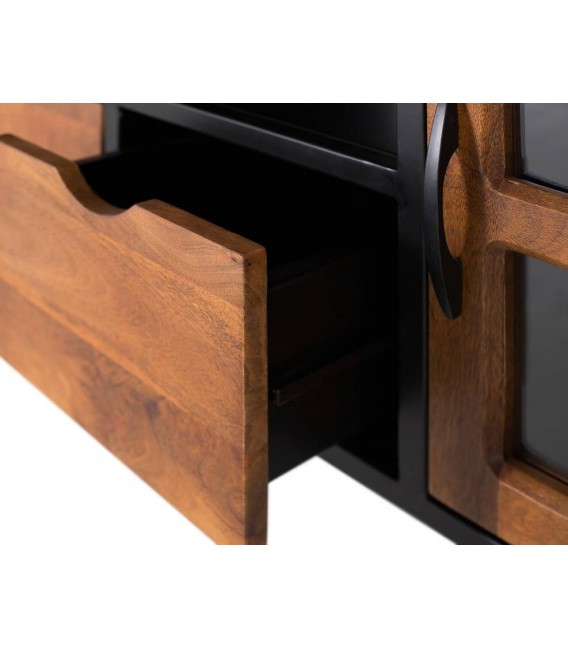 MUEBLE DE TV GRANDE ESTILO INDUSTRIAL  MADERA MANGO METAL NEGRO
