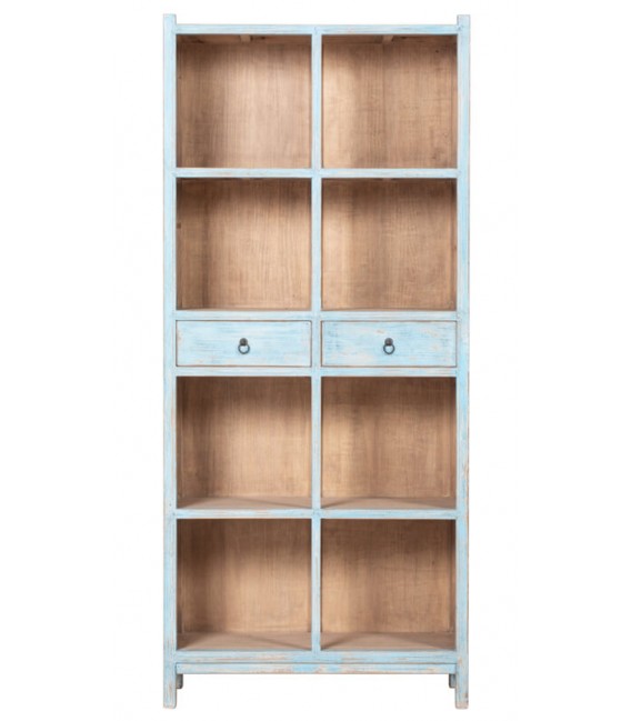 ESTANTERIA ESTILO ORIENTAL MADERA PINO DECAPADA EN AZUL