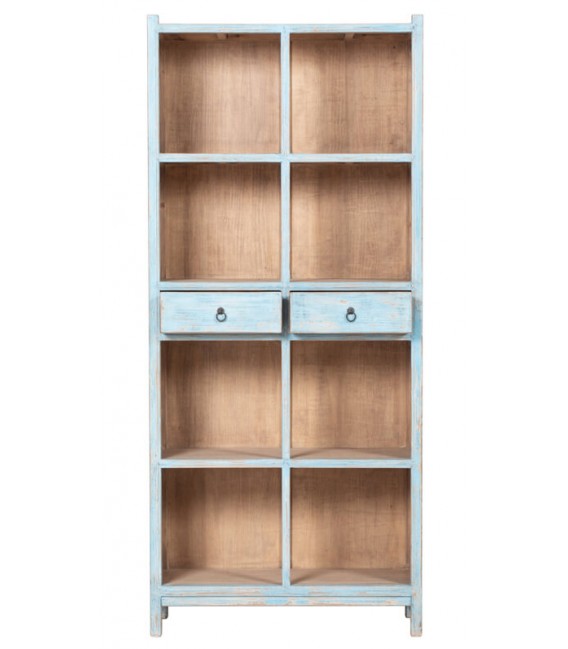ESTANTERIA ESTILO ORIENTAL MADERA PINO DECAPADA EN AZUL