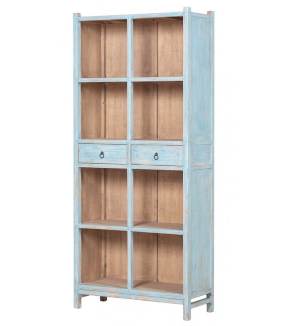 ESTANTERIA ESTILO ORIENTAL MADERA PINO DECAPADA EN AZUL