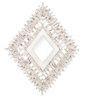 ESPEJO FORMA DE ROMBO MADERA DE TECA DECAPADA EN BLANCO MDMHOGAR