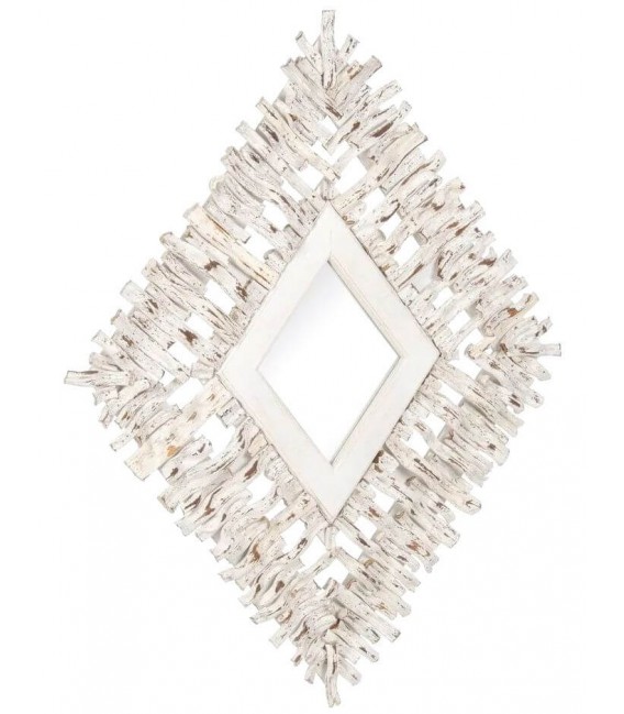 ESPEJO FORMA DE ROMBO MADERA DE TECA DECAPADA EN BLANCO MDMHOGAR