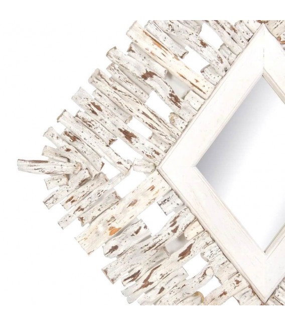 ESPEJO FORMA DE ROMBO MADERA DE TECA DECAPADA EN BLANCO MDMHOGAR