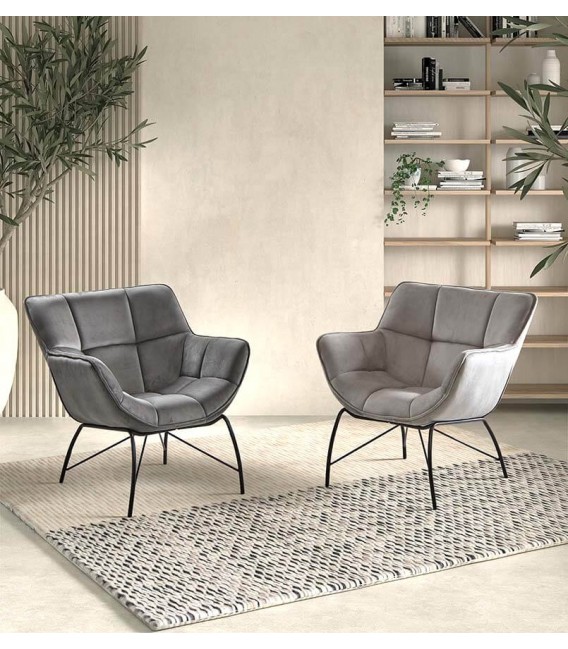 BUTACA COMODA TELA COLOR TOPO METAL NEGRO