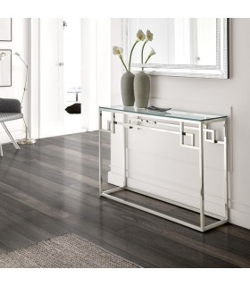 CONSOLA DE ENTRADA ACERO INOXIDABLE CROMADO Y CRISTAL TEMPLADO