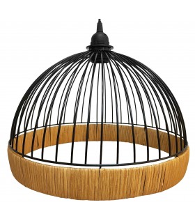 LAMPARA DE TECHO CAMPANA METAL NEGRO RATAN NATURAL
