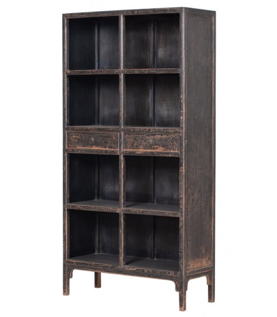 LIBRERIA ESTANTERIA MADERA PINO DECAPADA EN NEGRO MDMHOGAR