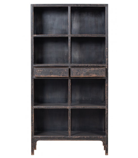 LIBRERIA ESTANTERIA MADERA PINO DECAPADA EN NEGRO MDMHOGAR