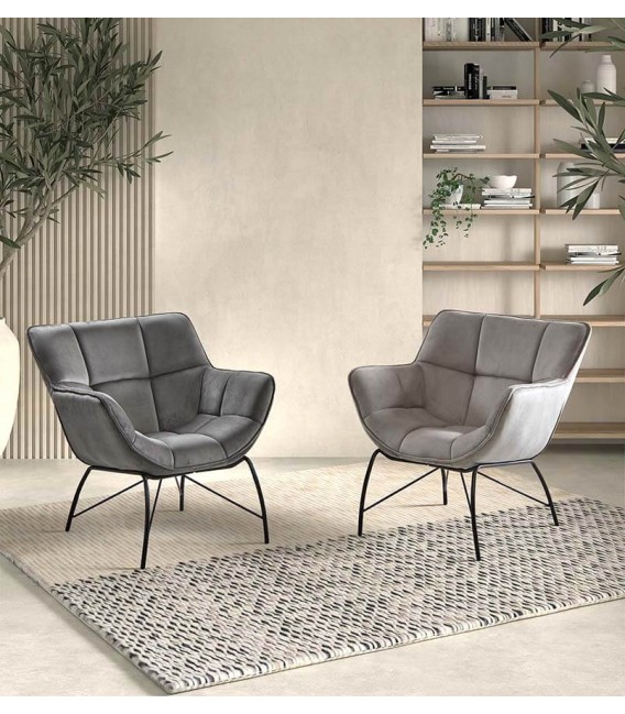 BUTACA COMODA ESTILO INDUSTRIAL TELA COLOR GRIS METAL NEGRO