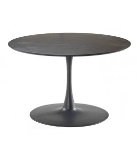 MESA DE COMEDOR REDONDA METAL Y ROBLE TEÑIDO NEGRO MDMHOGAR