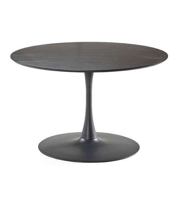 MESA DE COMEDOR REDONDA METAL Y ROBLE TEÑIDO NEGRO MDMHOGAR