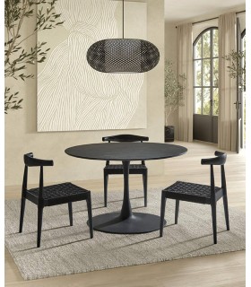 MESA DE COMEDOR REDONDA METAL Y ROBLE TEÑIDO NEGRO MDMHOGAR