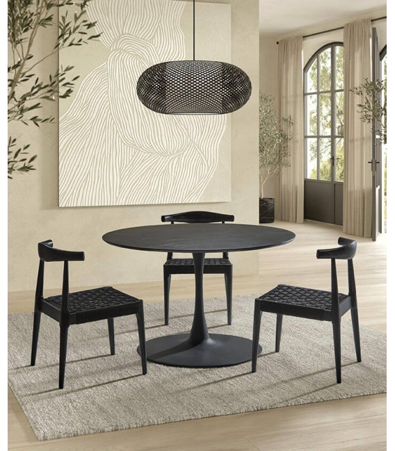 MESA DE COMEDOR REDONDA METAL Y ROBLE TEÑIDO NEGRO MDMHOGAR