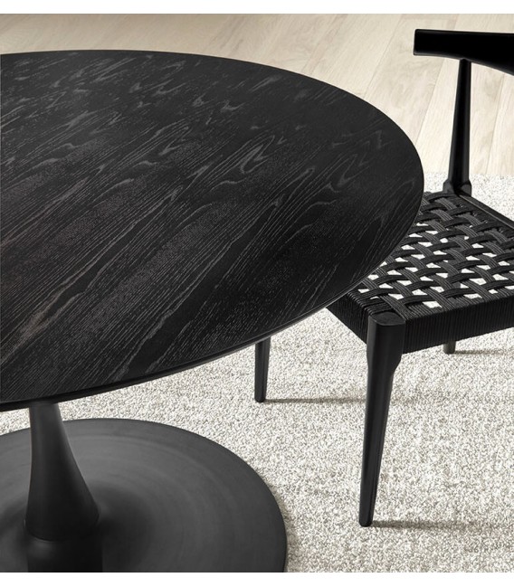 MESA DE COMEDOR REDONDA METAL Y ROBLE TEÑIDO NEGRO MDMHOGAR