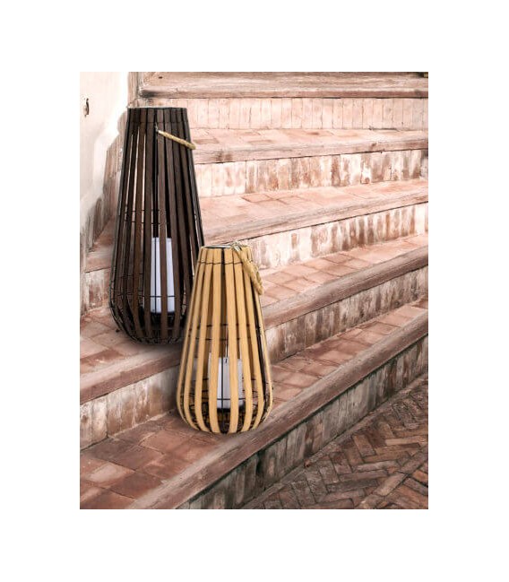 LAMPARA DE PIE SOLAR EXTERIOR PP IMITACION ROBLE NATURAL