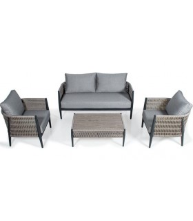 SET EXTERIOR SOFA 2 SILLONES Y MESA DE CENTRO ALUMINIO Y MIMBRE