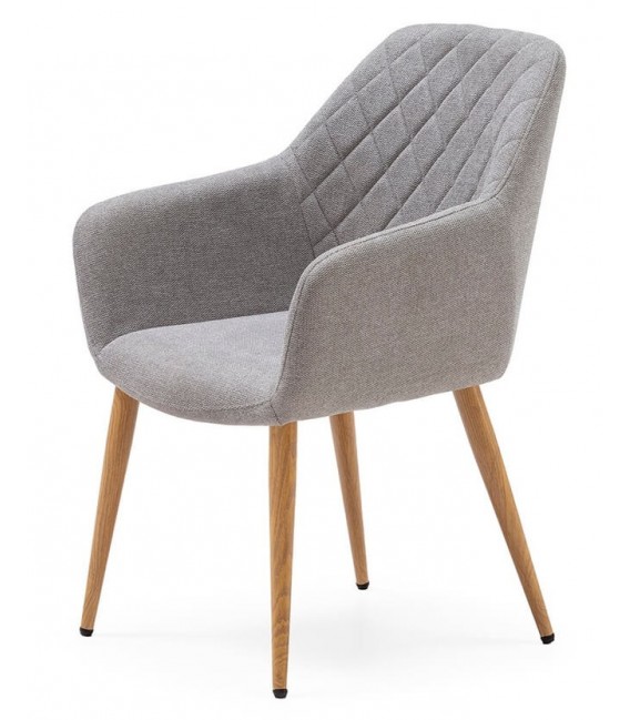 SILLON COMEDOR COMODO CHENILLA GRIS PATAS ROBLE