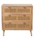 COMODA PEQUEÑA 3 CAJONES MADERA Y RATAN NATURAL METAL DORADO