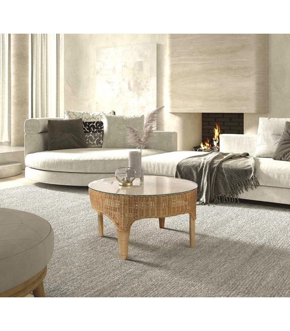 MESA DE CENTRO REDONDA PEQUEÑA RATAN NATURAL Y CRISTAL