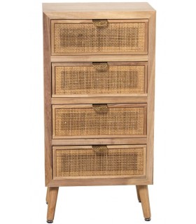 SINFONIER PEQUEÑO 4 CAJONES MADERA Y RATAN NATURAL METAL DORADO