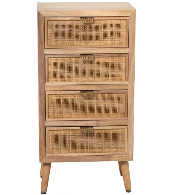 SINFONIER PEQUEÑO 4 CAJONES MADERA Y RATAN NATURAL METAL DORADO