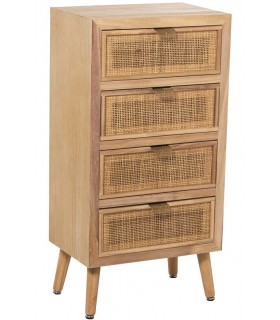 SINFONIER PEQUEÑO 4 CAJONES MADERA Y RATAN NATURAL METAL DORADO