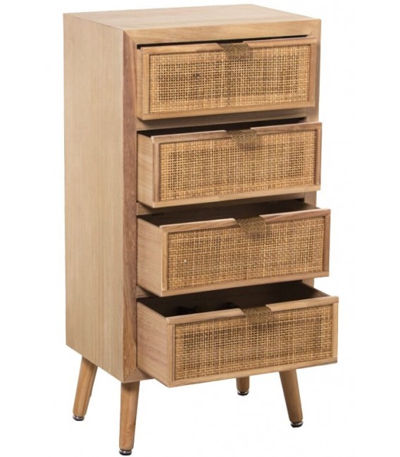 SINFONIER PEQUEÑO 4 CAJONES MADERA Y RATAN NATURAL METAL DORADO