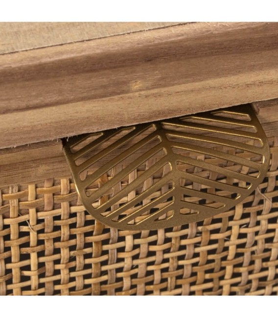 SINFONIER PEQUEÑO 4 CAJONES MADERA Y RATAN NATURAL METAL DORADO