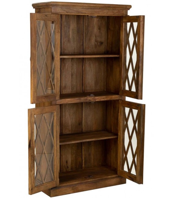 VITRINA 4 PUERTAS MADERA MACIZA DE MANGO TEÑIDA COLOR NOGAL